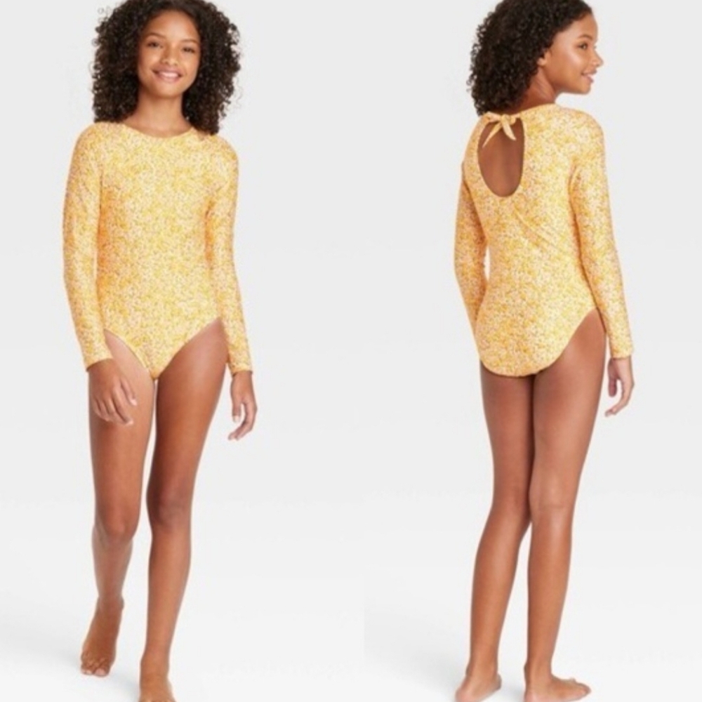 Girls Ditsy Meadow Rash Guard One Piece Swimsuit Art Class XL/14